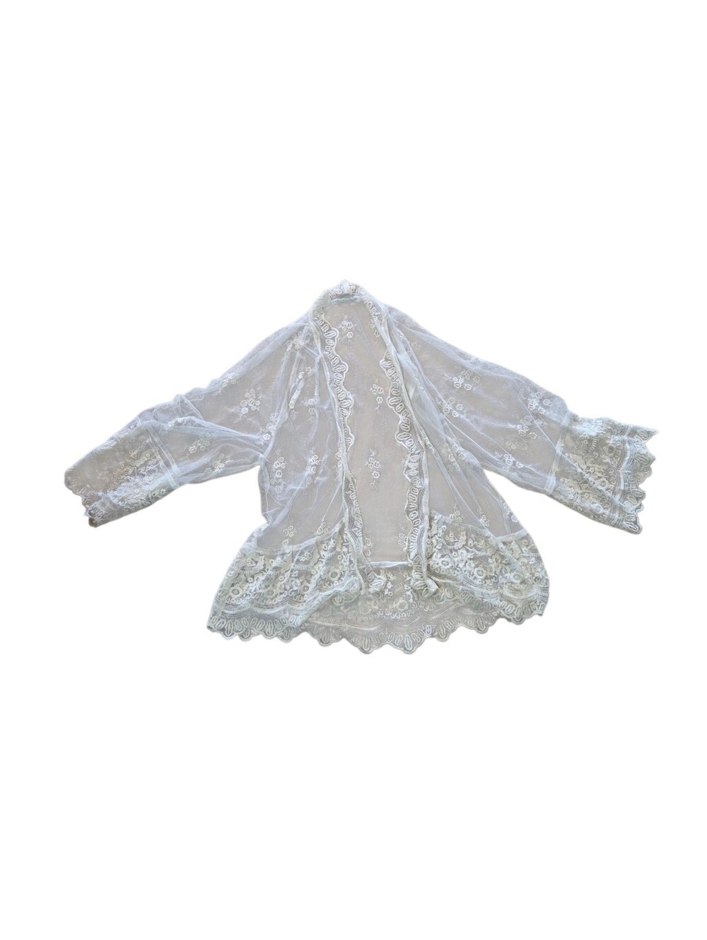 American Eagle Sheer White Lace Boho Kimono Cardigan Top Embroidered Medium M - Picture 2 of 8